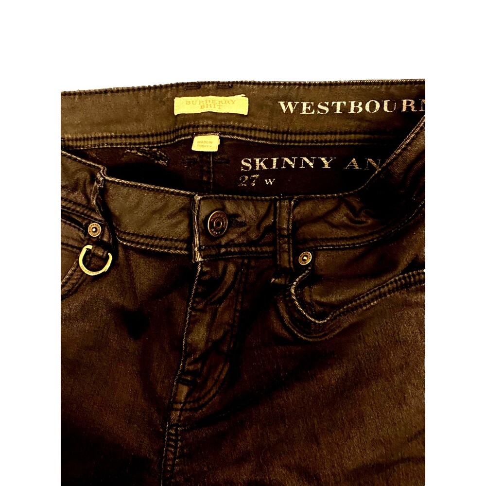 Burberry Brit Westbourne~ Jeans~27" Waist S Small~Black Waxed Skinny Stretch~Rip - Picture 4 of 8